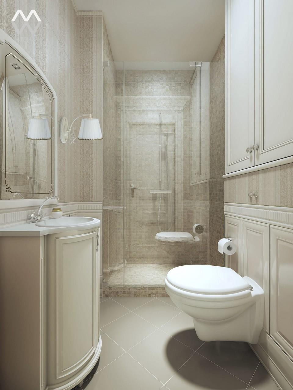 Ванная комната в классическом стиле с квадратной белой плиткой (63 фото)