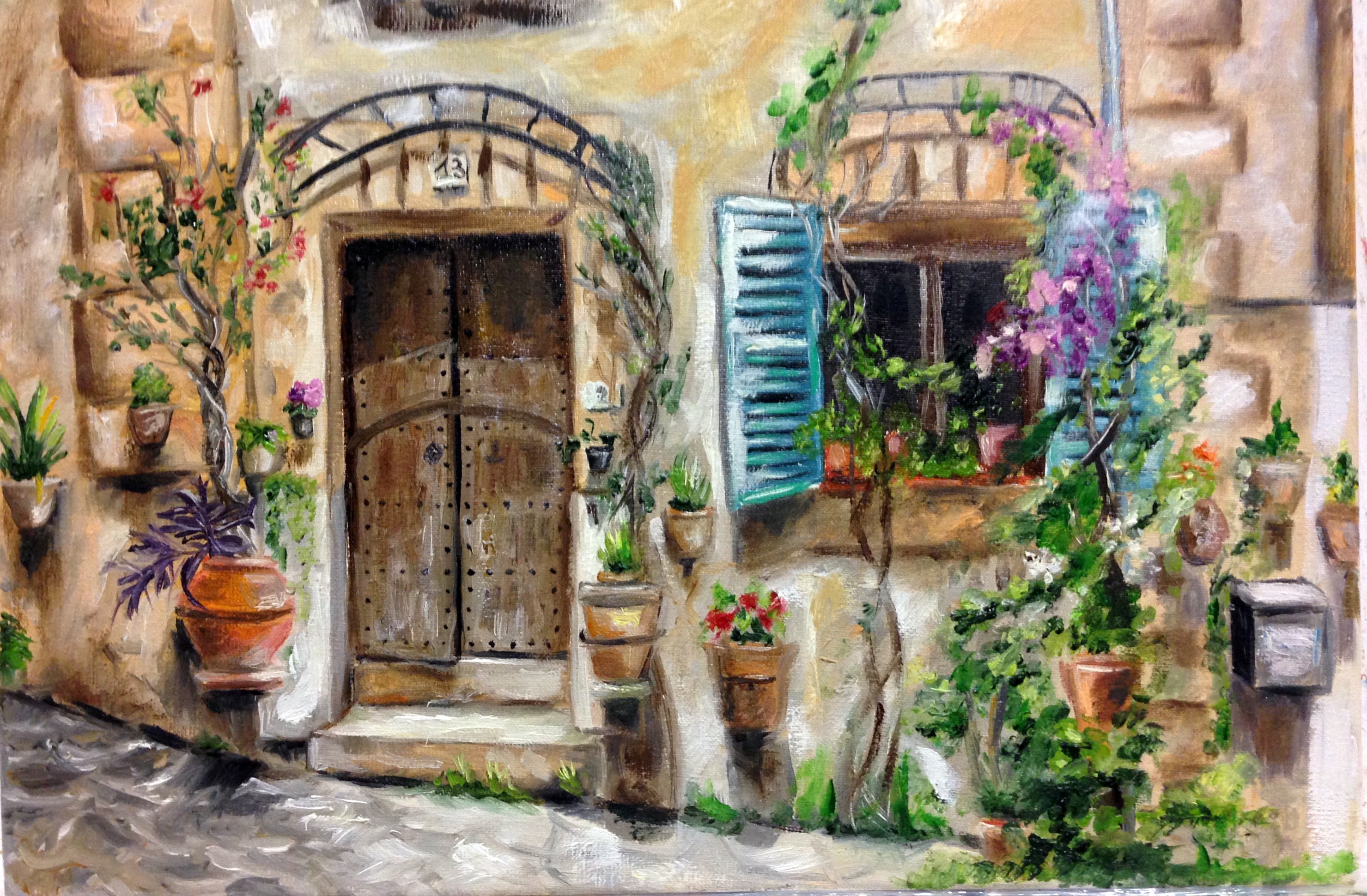 Окна южный город. Итальянская улочка, Борелли Гвидо. Фреска Тоскана. Уютный дворик Италия Тоскана.
