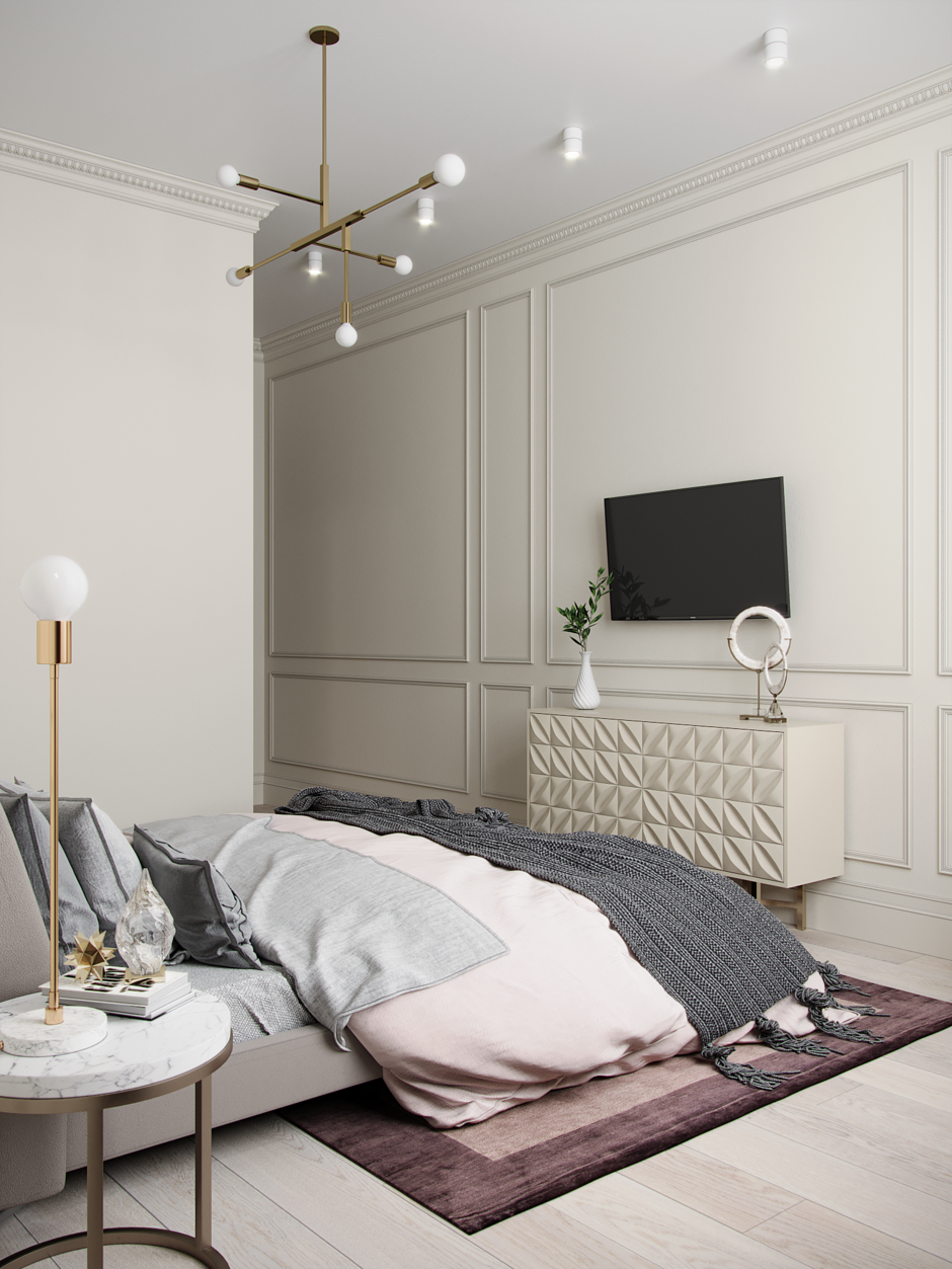 Спальня с молдингами в современном стиле