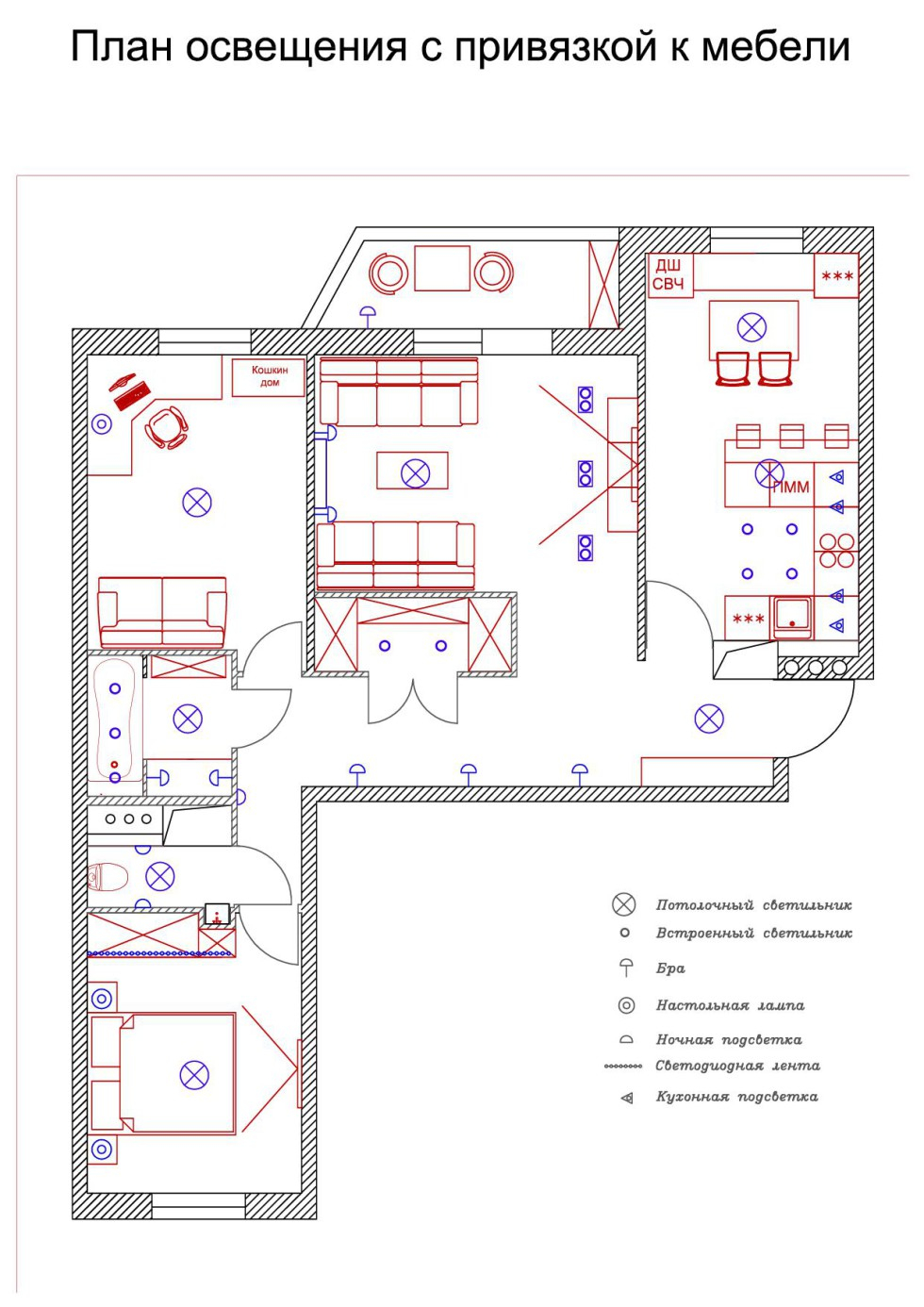 План освещения квартиры чертеж