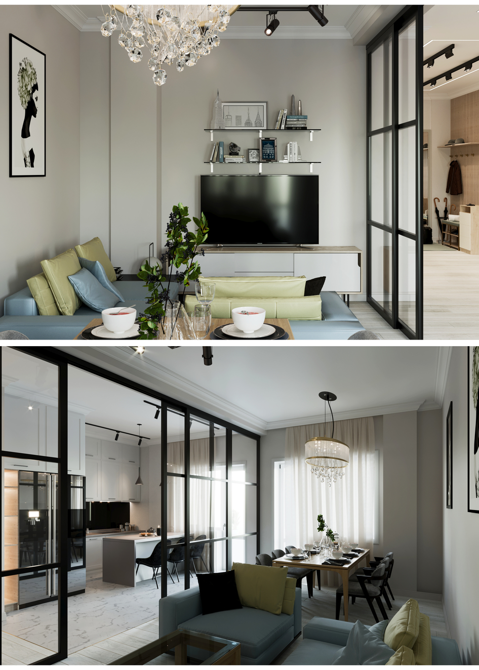 Двухэтажные квартиры в темных тонах