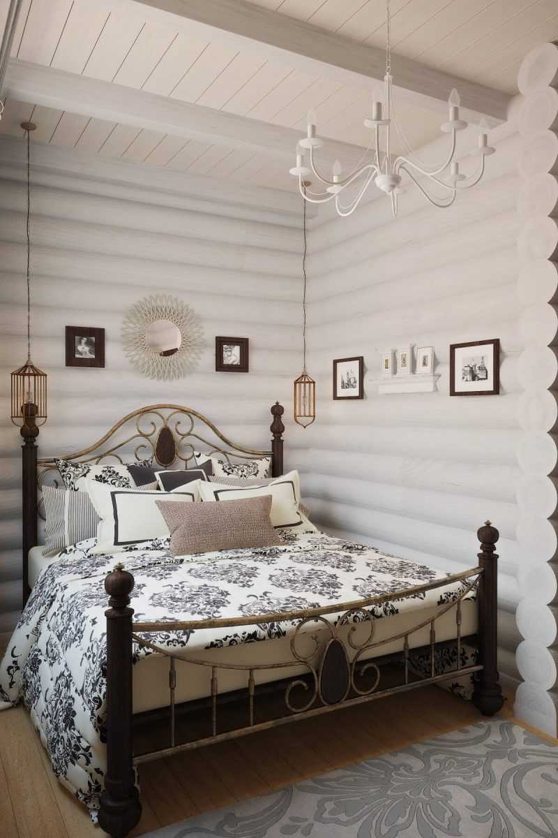 Спальня в прованском стиле в деревянном доме