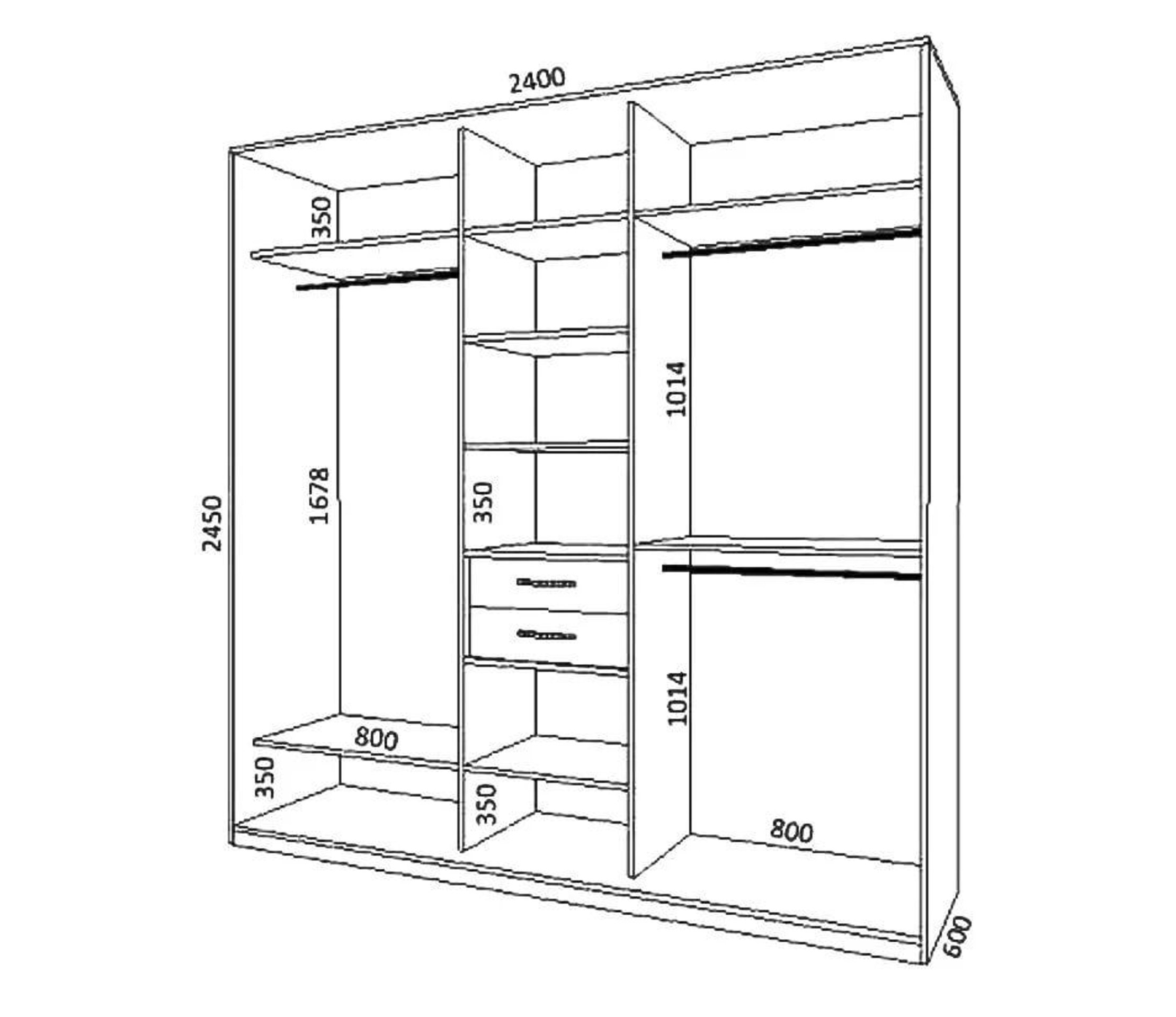 Чертеж шкаф купе ширина 2400
