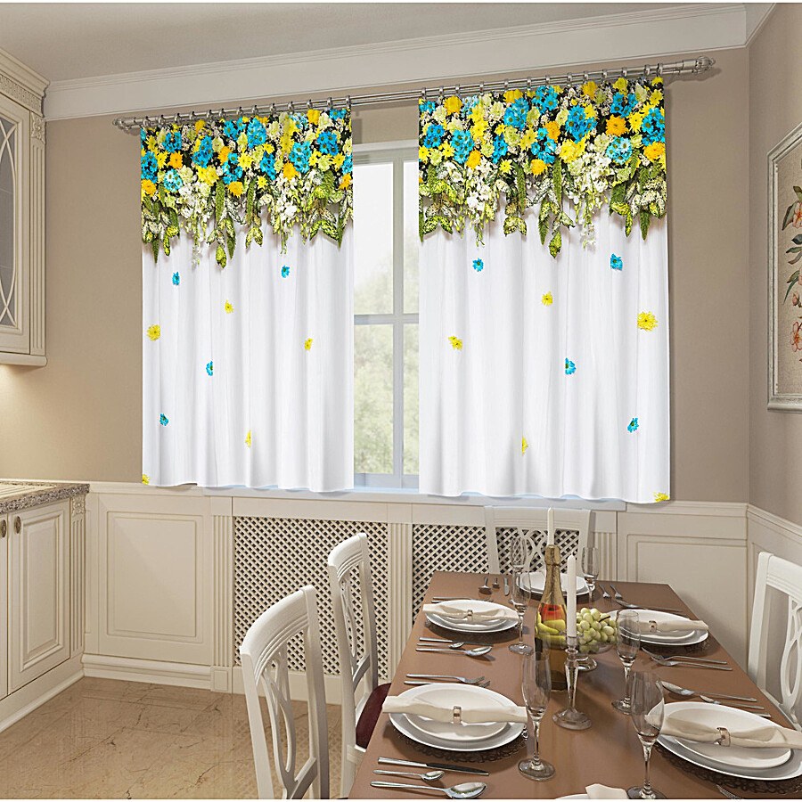 Желтые шторы в интерьере кухни