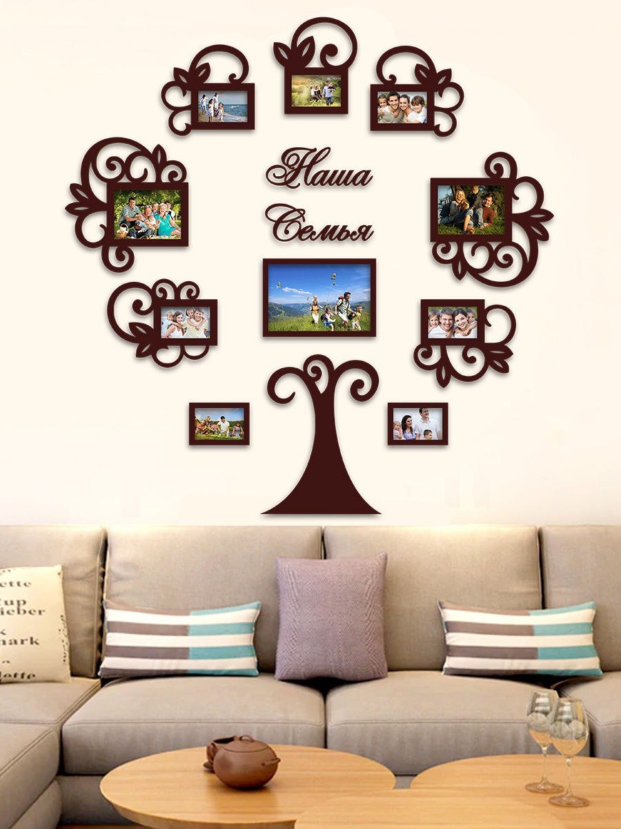 Декор на стену дерево с фоторамками