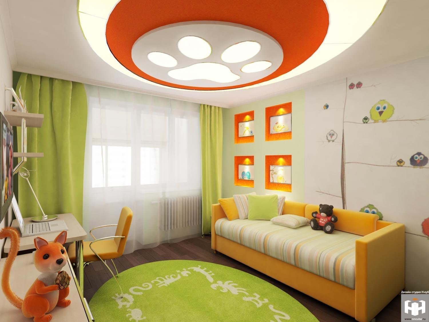 Решение для маленьких детей. Детская интерьер. Детская в оранжевых тонах. Интерьерные решения для детской комнаты. Детская в оранжево зеленом цвете.