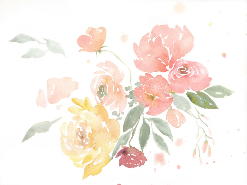 Персиковые цветы акварель