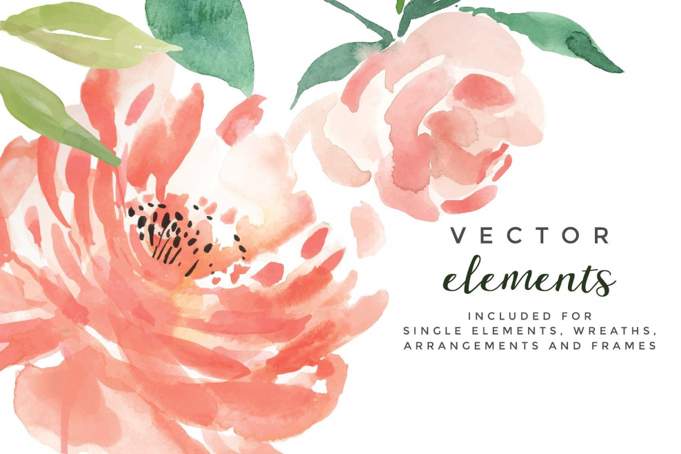 Персиковые Акварельные цветы