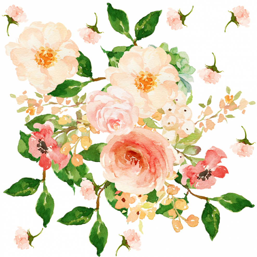 Персиковые Акварельные цветы