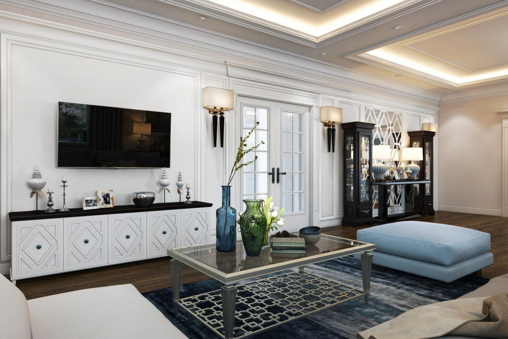 Зона ТВ В гостиной в неоклассическом стиле