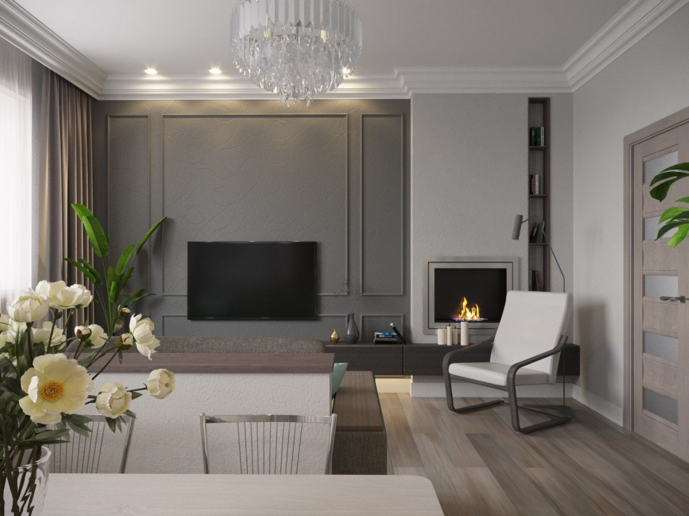 Гостиная Неоклассика с биокамином