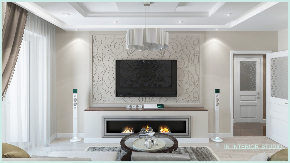 Гостиная с телевизором на стене классика