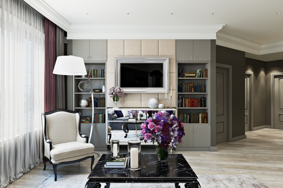 Классическая гостиная с телевизором