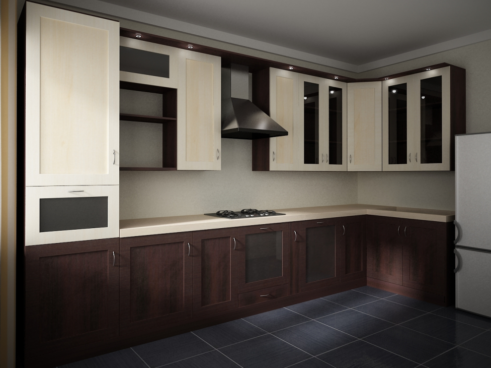 Кухни Ромео светлый верх тёмный низ