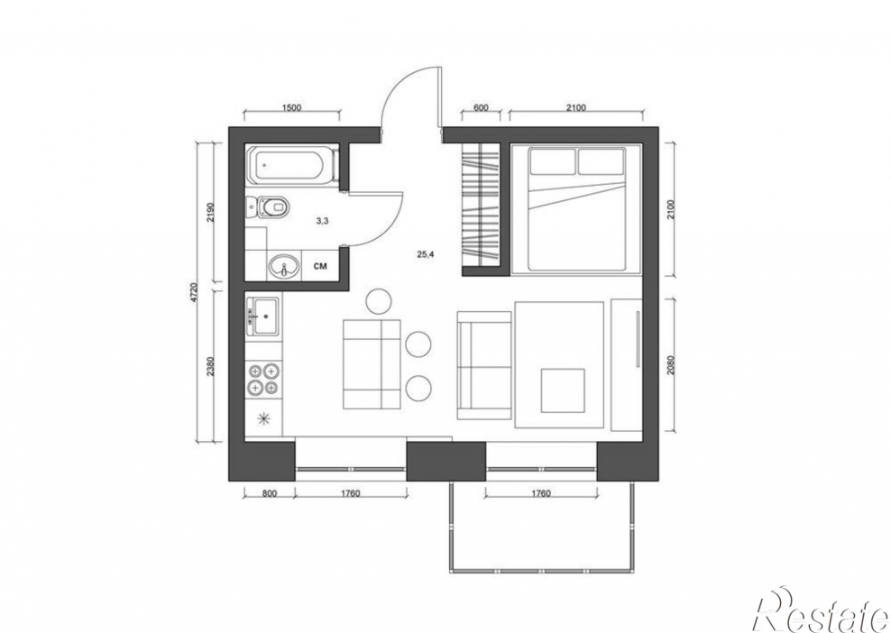 Планировка однокомнатной