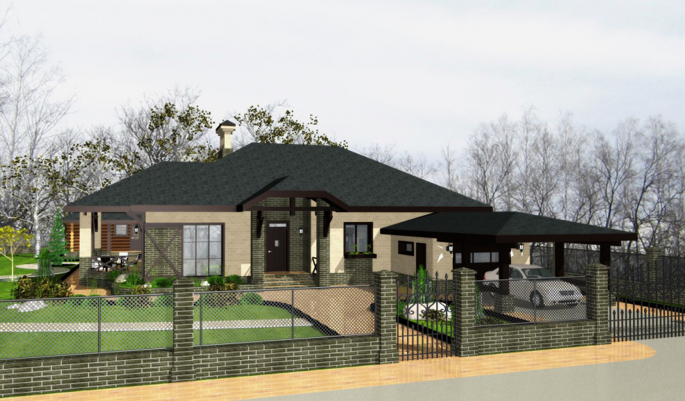 Одноэтажный дом 200кв с террасой и гаражом 2021