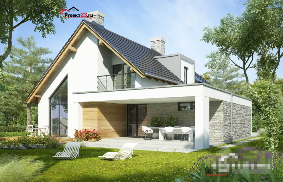 Дом с мансардой и террасой и гаражом 150м2