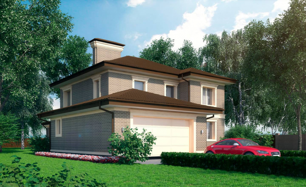 Двухэтажный дом с гаражом и террасой