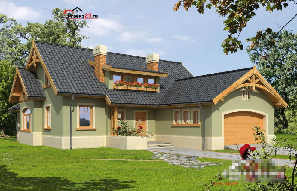 Одноэтажный дом с мансардой и гаражом