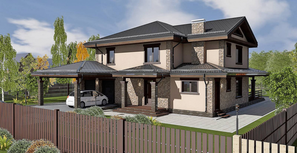 Дом с гаражом и террасой