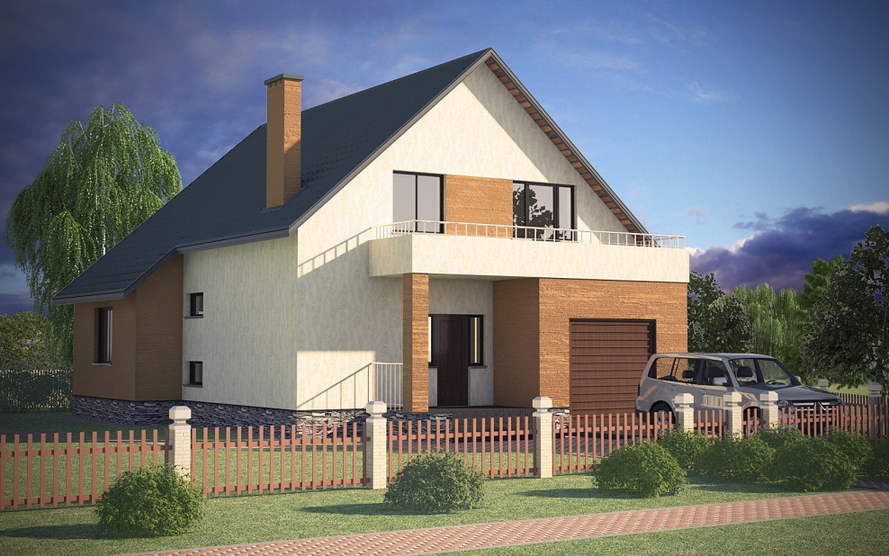 Мансардный дом с гаражом и террасой
