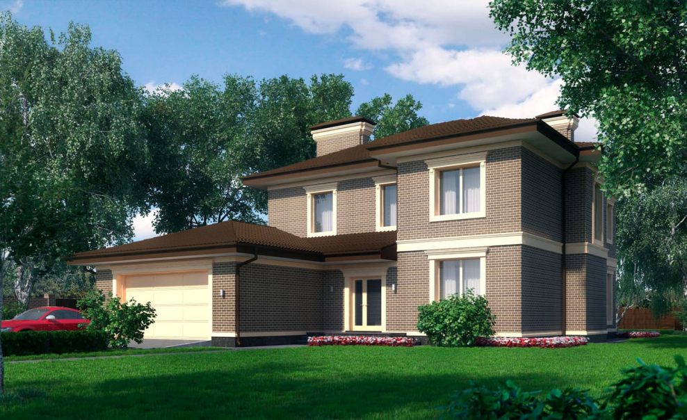 Двухэтажный дом с гаражом и террасой