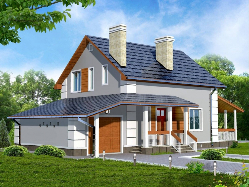 Дом с мансардой и террасой и гаражом 150м2