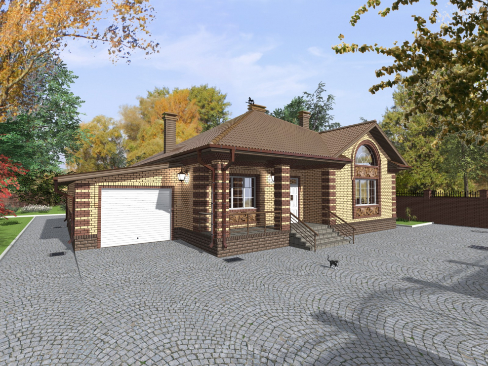 Одноэтажный дом с гаражом и террасой