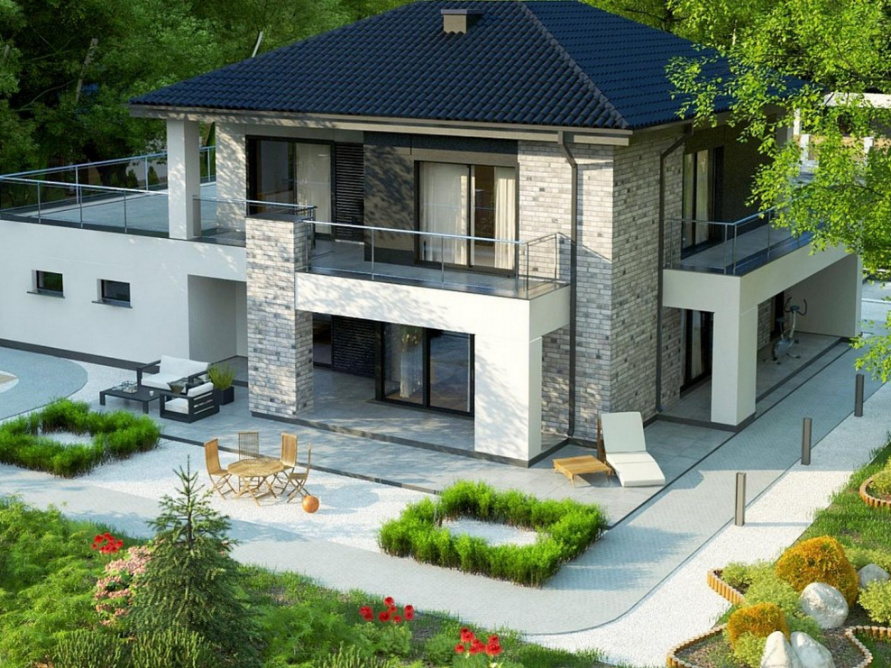 Двухэтажный дом с гаражом и Терра