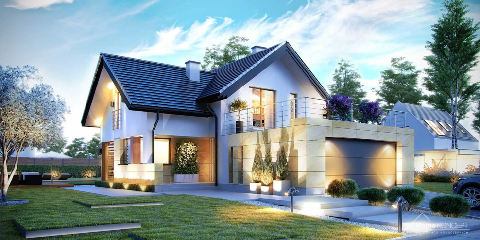 Дом с гаражом и террасой над гаражом