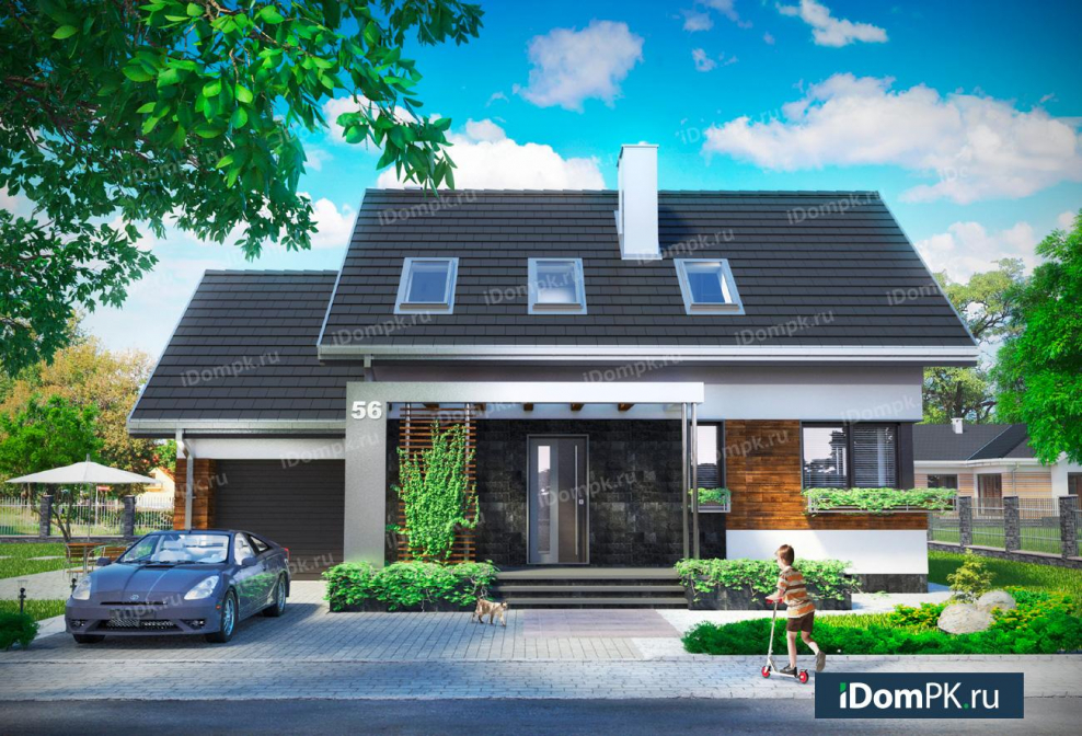 Дом с мансардой и террасой и гаражом 150м2