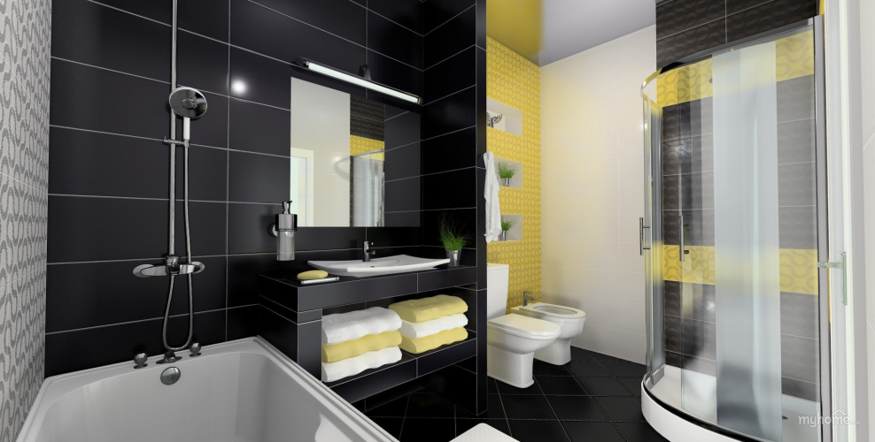 Желто серая ванная комната