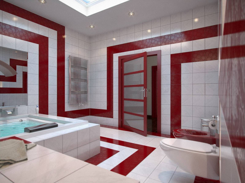 Красно белая ванная комната