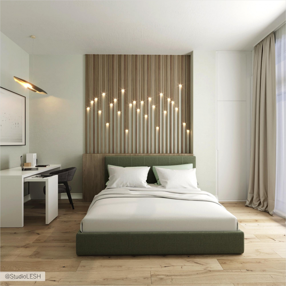 Рейки в декоре спальни