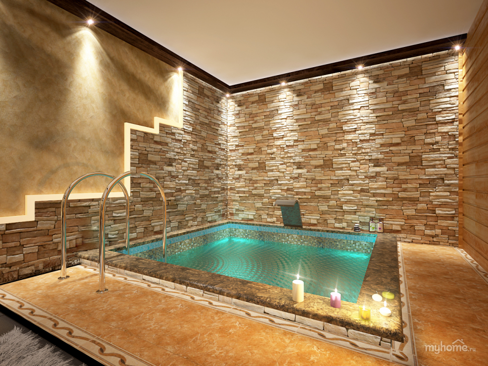 Отделка бани с бассейном