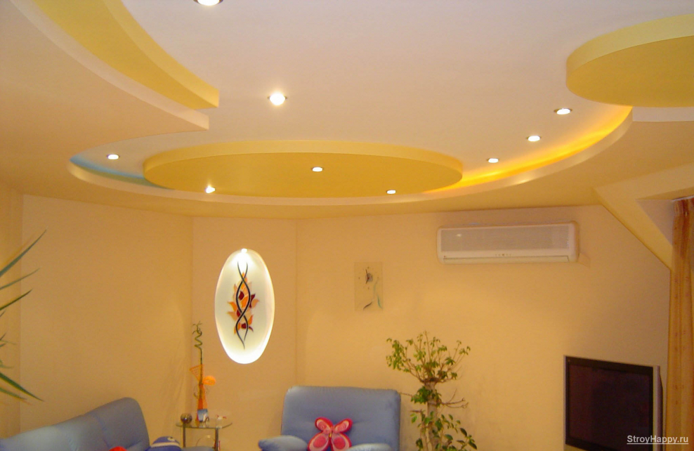 Натяжной потолок матовый парящий