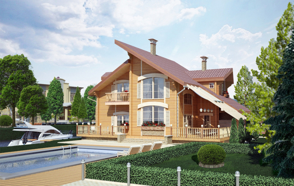 Деревянные коттеджи с бассейном