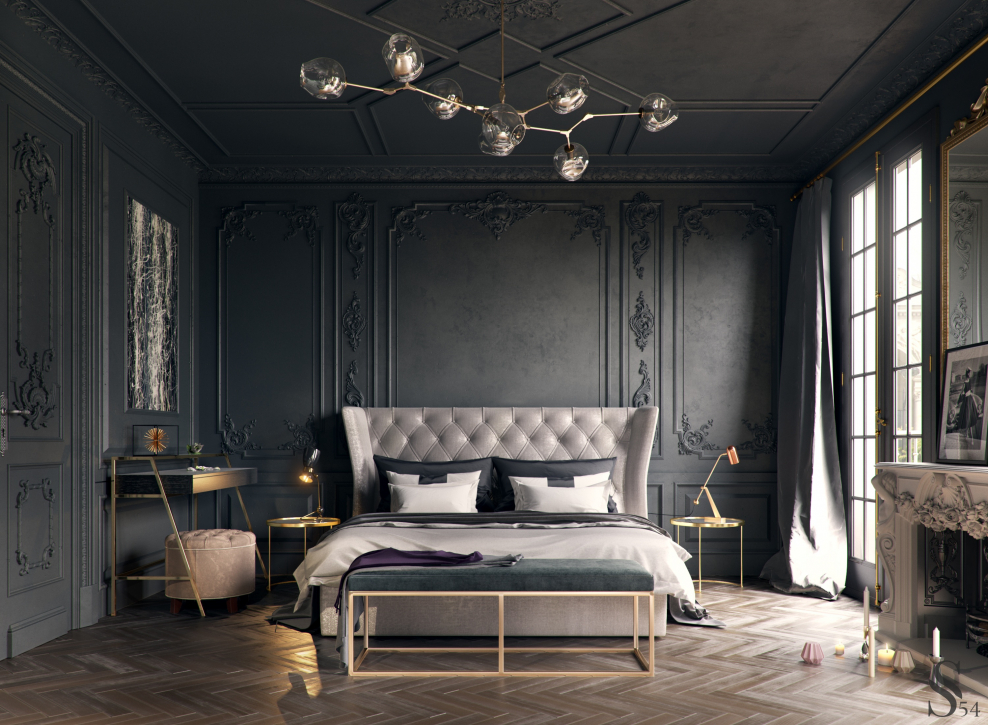 Классическая спальня в темных тонах