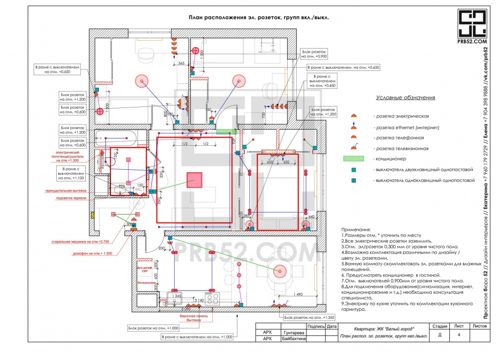 План схема электророзеток в квартире