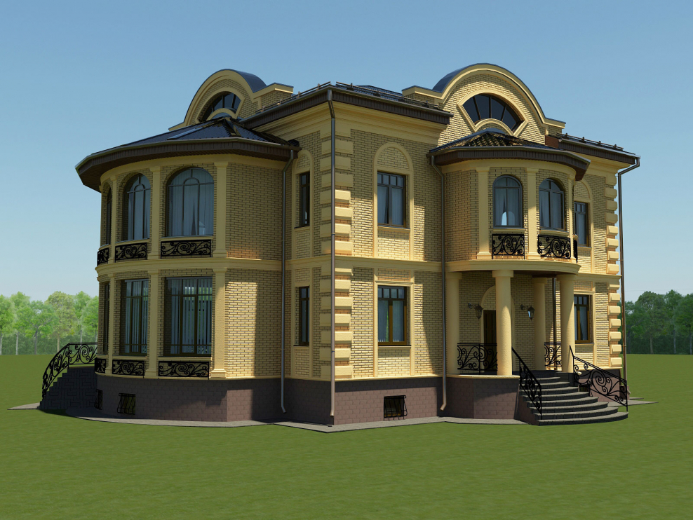 Дом с эркером и панорамными окнами