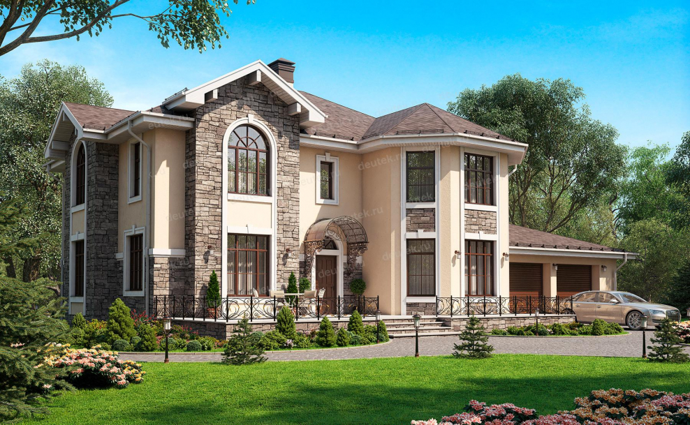 Дом с эркером и панорамными окнами