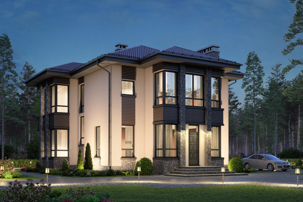 Дом с большими окнами двухэтажный кирпичный