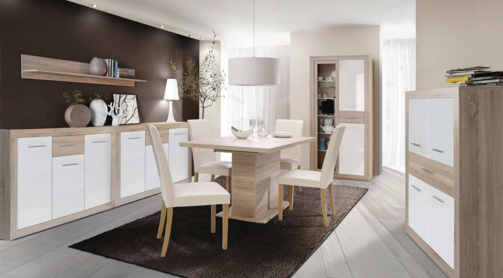 Дуб сонома и белый глянец в интерьере