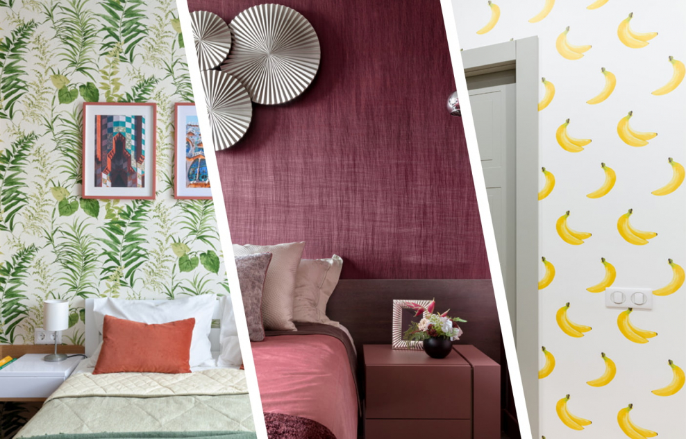 Комбинированные обои для гостиной зонирование