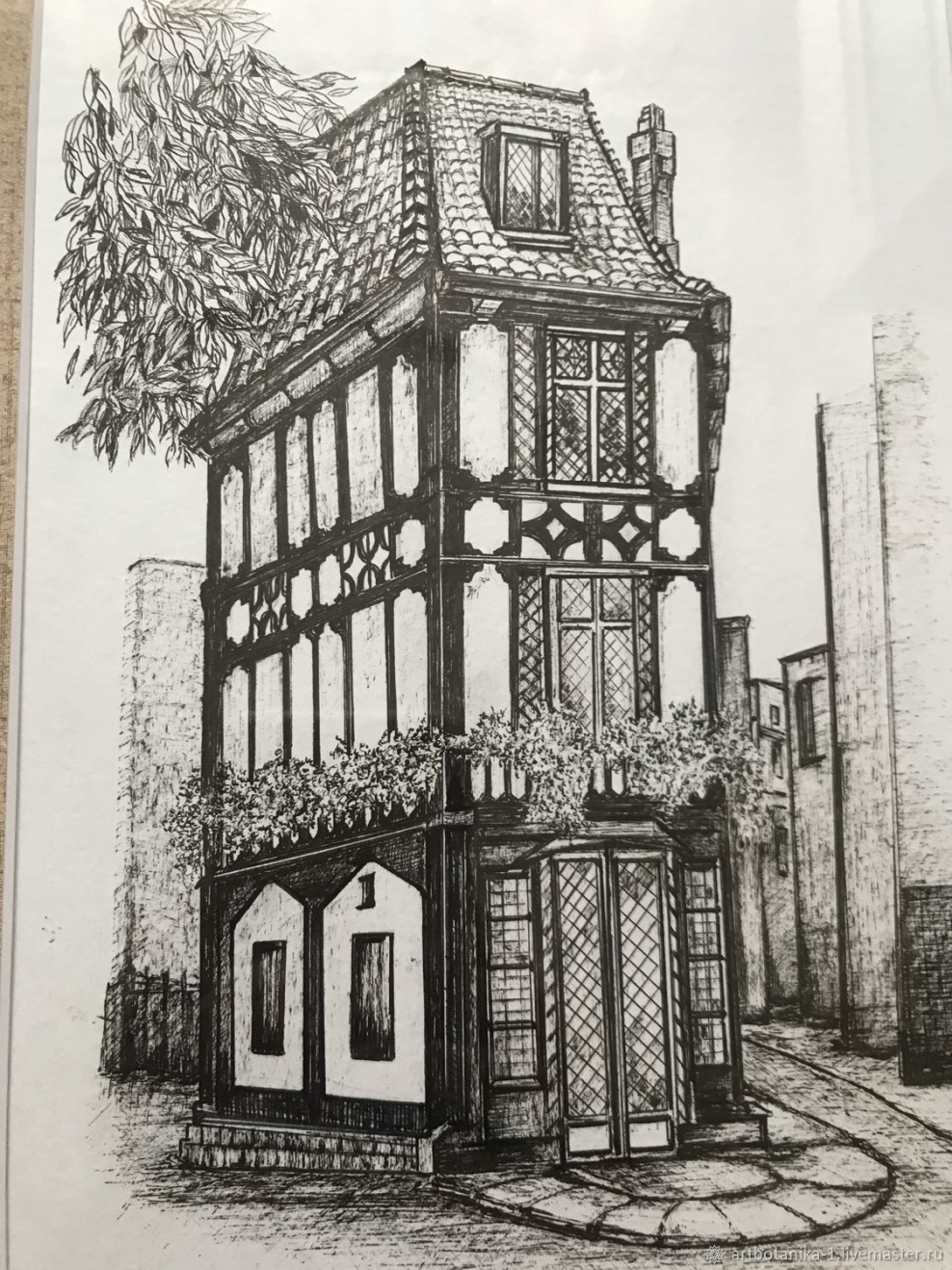 Картины гуашью фахверковый дом