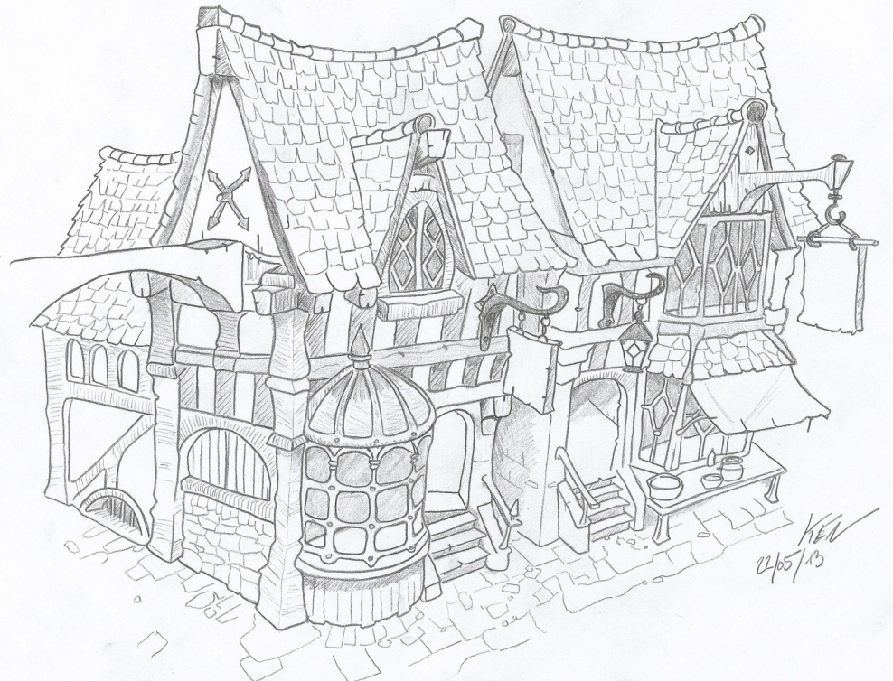 Нарисовать средневековый дом