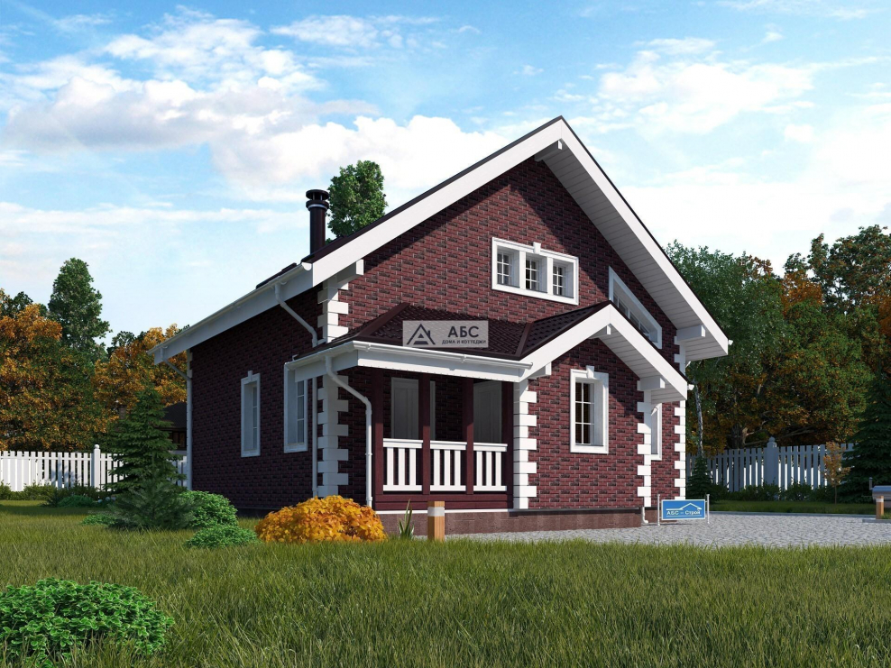 Дом белый с бордовым