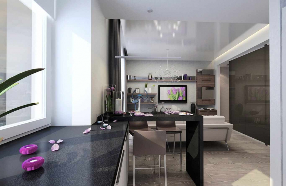 Гостиная разделенная барной стойкой