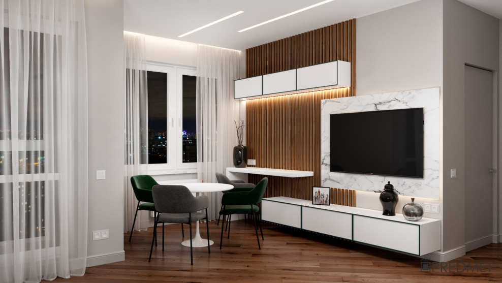 Кухня гостиная с ТВ зоной