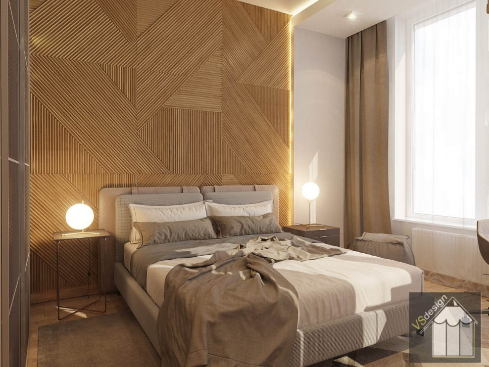 Современная спальня в теплых тонах